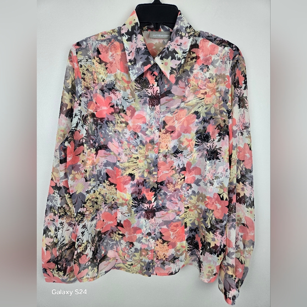 Croft & Barrow Womens Floral Print Chiffon Blouse Tank Top Set Size M